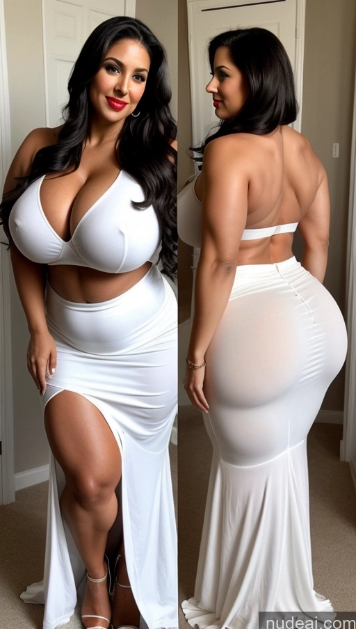 ai nude image of a woman in a white dress and a woman in a white dress pics of Huge Boobs Lipstick Big Ass Abs Chubby Fairer Skin Black Hair Long Hair Indian Long Skirt Muscular