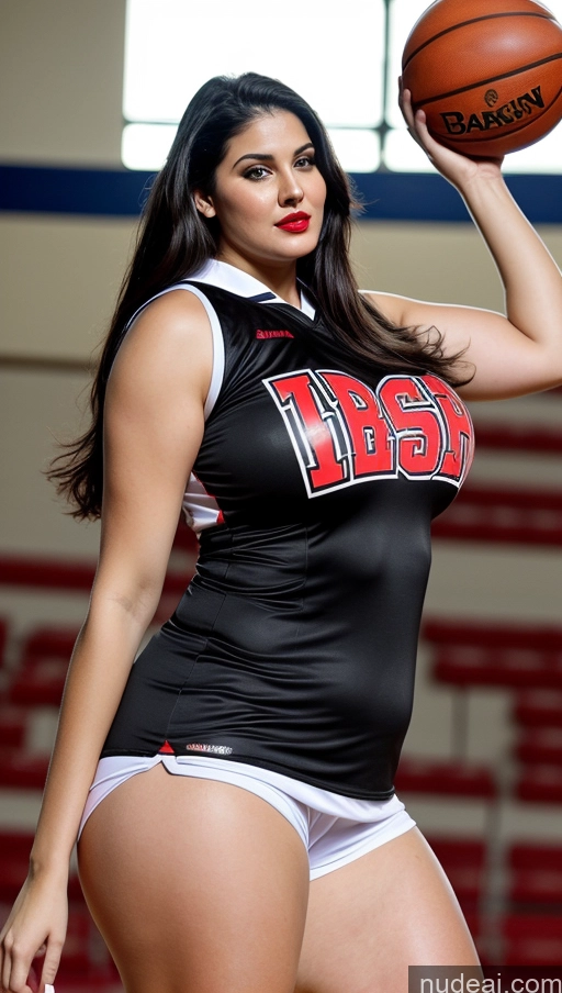 ai nude image of arafed woman in a cheer uniform holding a basketball pics of Huge Boobs Lipstick Big Ass Abs Chubby Fairer Skin Black Hair Long Hair Indian Basketball