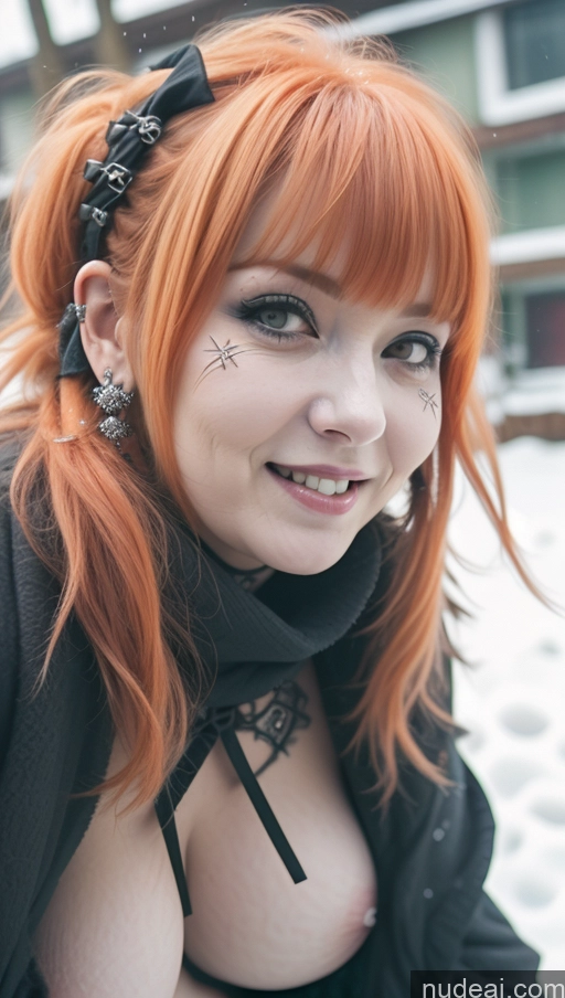 Busty Perfect Boobs Chubby Laughing Ginger Ethiopian Snow Close-up View AliceDV Gothic Punk Girl Milf