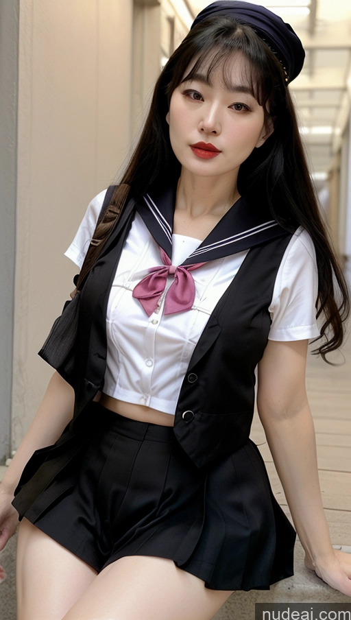 ai nude image of arafed asian woman in a sailor suit sitting on a step pics of Milf Pubic Hair Fairer Skin Black Hair Busty 80s Big Ass Big Hips Asian Microbikini Lipstick JK Uniform Sailor