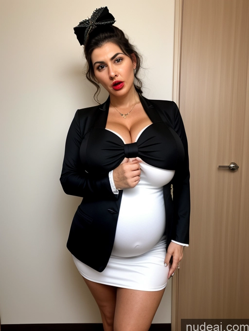 ai nude image of pregnant woman in a black and white dress and a black jacket pics of Busty Huge Boobs Lipstick Skinny Short Pregnant Shocked Hair Bun Traditional Bows Gloves Pearl Jewelry Fairer Skin Dress Boots One Piece Swimsuit Long Skirt Angry Sad Black Hair Jewish Milf Front View 18 Suit