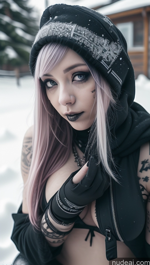 ai nude image of arafed woman with pink hair and black gloves posing in the snow pics of Busty Perfect Boobs Ginger Close-up View Spread Pussy Gothic Punk Girl Ethiopian Athlete Snow