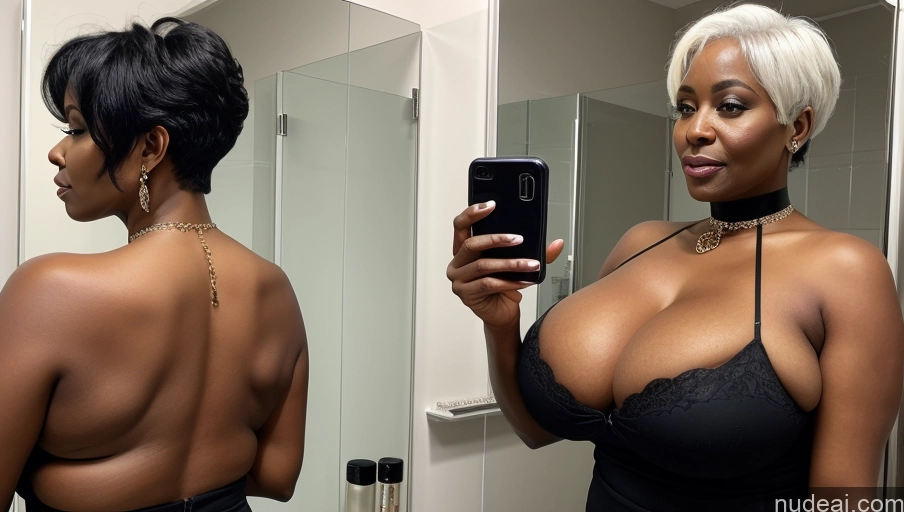 related ai porn images free for Milf Huge Boobs Big Ass Big Hips 60s Seductive White Hair Pixie African Mirror Selfie Bathroom Front View Choker Jewelry