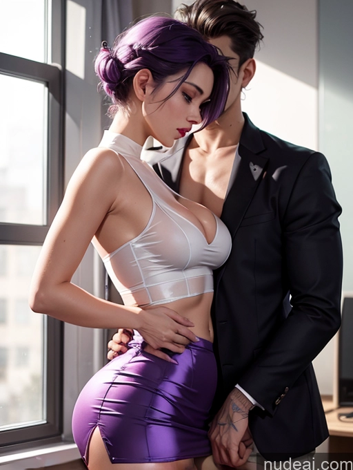 ai nude image of they are posing for a picture in front of a window pics of Czech Perfect Boobs Purple Hair Pixie Office Blouse Mini Skirt Satin Cleavage Transparent Simple 80s Pouting Lips Sexy Face Two Side View Working Out Woman + Man