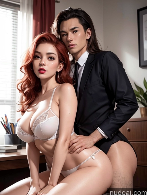 ai nude image of they are two people posing for a picture in a room pics of Czech Office Simple 80s Thick Lipstick Perfect Boobs Bra Panties Big Ass Sexy Face Shocked Happy Busty Two Massage Woman + Man Tanned Skin Ginger Long Hair