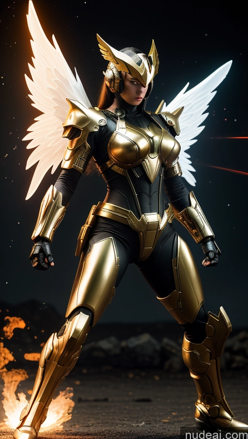 ai nude image of araffe dressed in gold and black with wings and a sword pics of Abs Superhero Angel SSS: A-Mecha Musume A素体机娘 Heat Vision Busty Science Fiction Style Dynamic View Several Cosplay Powering Up Fantasy Armor Battlefield Bodybuilder