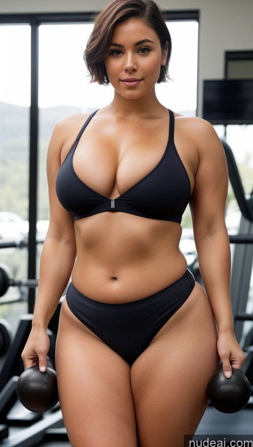 ai nude image of arafed woman in a black bikini posing in a gym pics of Perfect Boobs Beautiful Big Ass Fat Big Hips Short Pubic Hair Short Hair Sports Bra Yoga Pants Detailed Busty Chubby Nude Bright Lighting Topless Thick Muscular Dutch Skin Detail (beta) Gym Thong