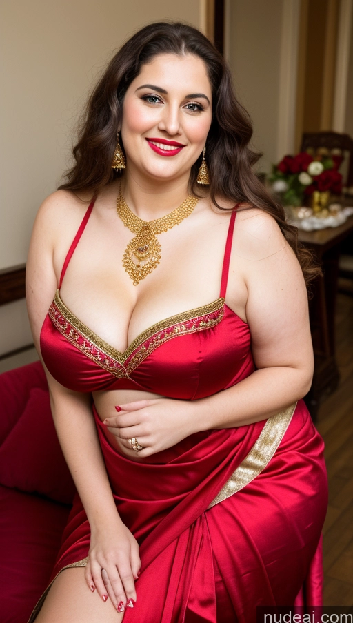 ai nude image of araffe woman in a red dress posing for a picture pics of Milf Busty Beautiful Lipstick Chubby Thick Big Hips Fat Fairer Skin 20s Happy Seductive Brunette Long Hair Russian Party Front View Straddling Sari Blouse Dirndl Victorian Cleavage Gold Jewelry