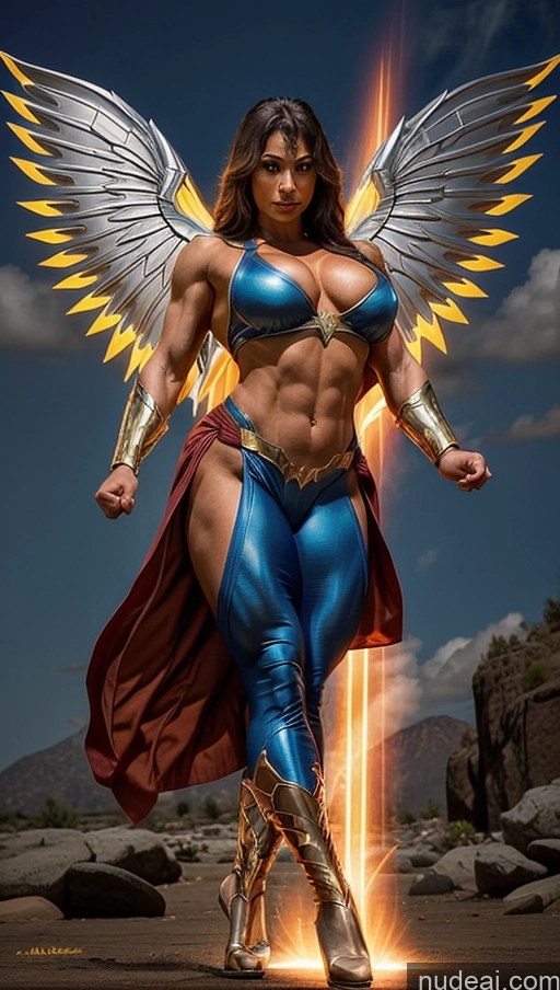 related ai porn images free for Several Busty Muscular Abs Persian Science Fiction Style Superhero Bodybuilder Powering Up Has Wings