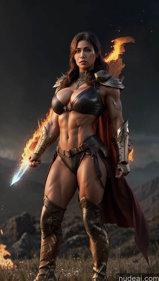 related ai porn images free for Several Busty Muscular Abs Persian Science Fiction Style Superhero Bodybuilder Powering Up Has Wings Battlefield