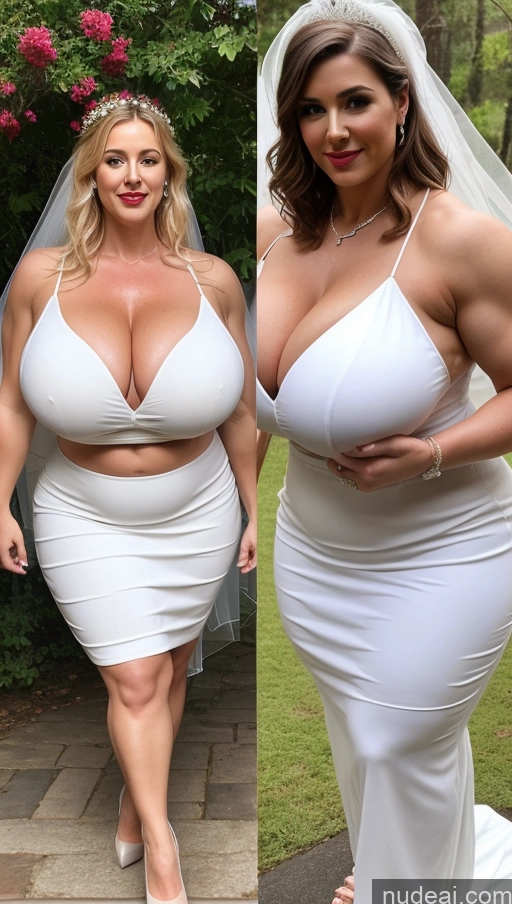 ai nude image of a close up of two women in wedding dresses posing for a picture pics of Huge Boobs Lipstick Muscular Big Ass Abs Chubby Fairer Skin Wedding