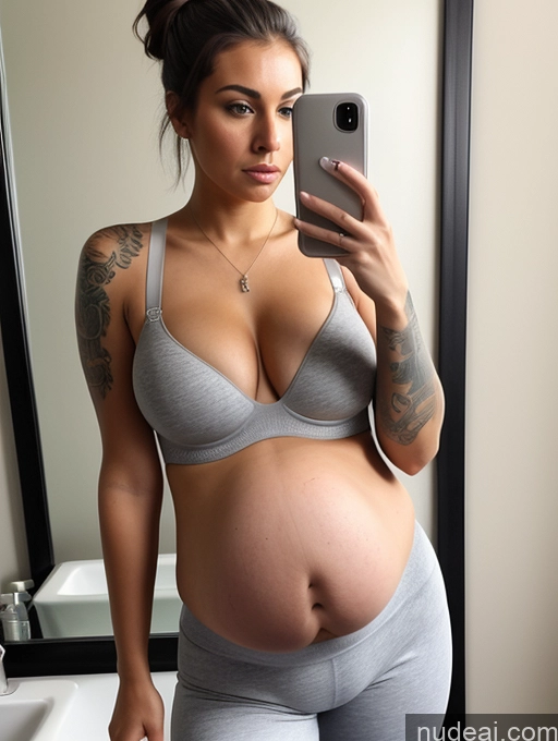 ai nude image of pregnant woman taking a selfie in a bathroom mirror pics of Perfect Boobs Tattoos Big Hips Perfect Body Pubic Hair Pregnant Tanned Skin 18 Shocked Hair Bun German Mirror Selfie Bathroom Front View Detailed Bra Yoga Pants