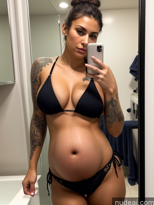 ai nude image of pregnant woman in a black bikini taking a selfie in a bathroom mirror pics of Perfect Boobs Tattoos Big Hips Perfect Body Pubic Hair Pregnant Tanned Skin 18 Shocked Hair Bun German Mirror Selfie Bathroom Front View Bikini Detailed