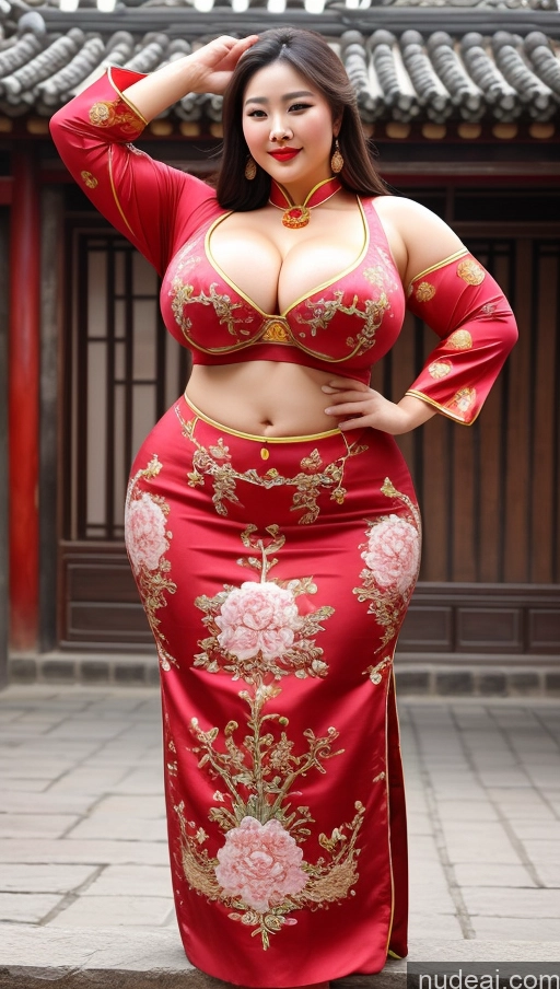 ai nude image of araffe woman in a red dress posing for a picture pics of Huge Boobs Lipstick Big Ass Abs Chubby Muscular Traditional Chinese