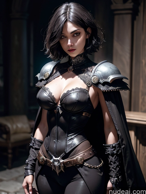 ai nude image of araffe woman in a black leather outfit with a cape and sword pics of Death Knight Vampire Steampunk Batwoman Short Hair Black Hair Fantasy Style Jeff Easley Medieval Fantasy Armor Dark Lighting Knight