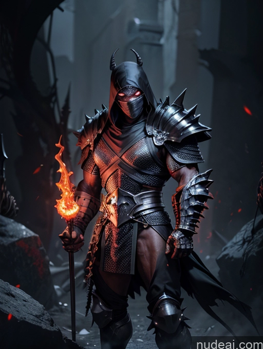 ai nude image of arafed man in armor holding a sword and glowing fire pics of Death Knight Black Hair Fantasy Armor Dark Lighting Knight Ninja Hell Alternative Bodybuilder