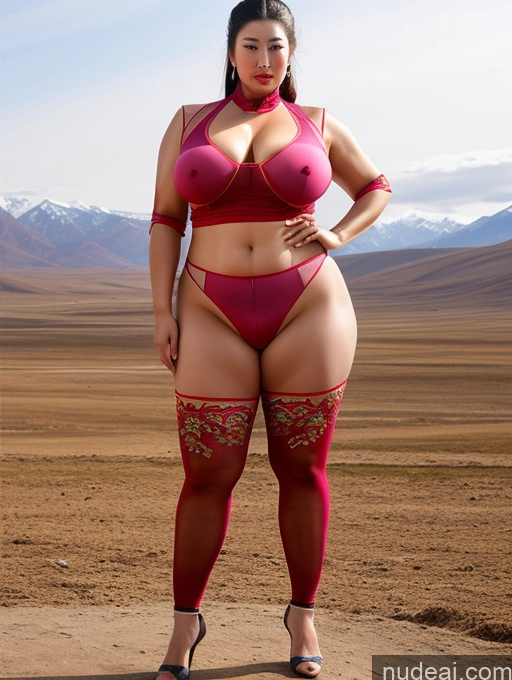 ai nude image of araffe woman in a red bikini and stockings posing for a picture pics of Huge Boobs Lipstick Muscular Big Ass Abs Chubby Traditional Transparent Mongolian