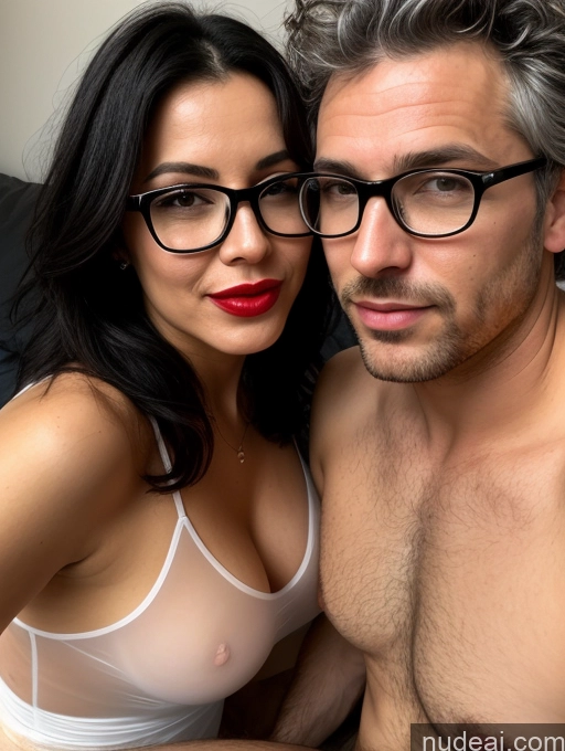 ai nude image of they are posing for a picture together in bed with glasses pics of 50s Czech Black Hair Messy Bedroom Close-up View Blowjob Lipstick Beautiful Glasses Woman + Man Perfect Boobs Dress Transparent Simple