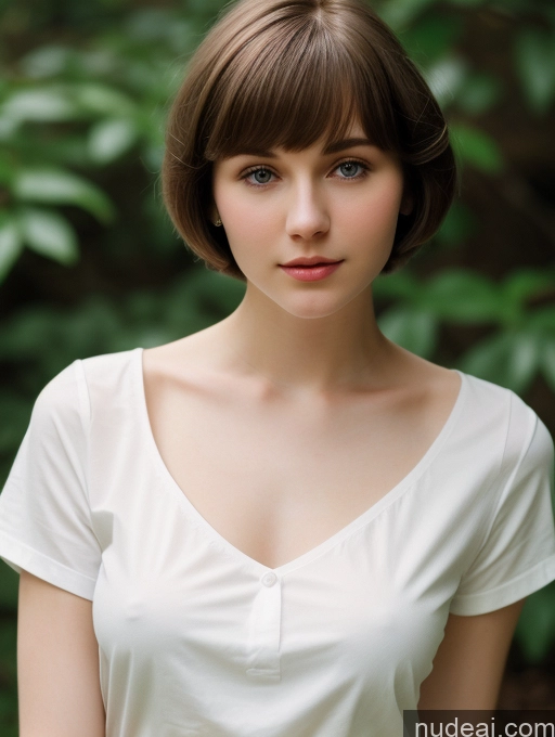 ai nude image of arafed woman with short brown hair and a white shirt pics of One Small Tits Beautiful Skinny Short Hair Fairer Skin 18 Brunette Russian Close-up View Shirt