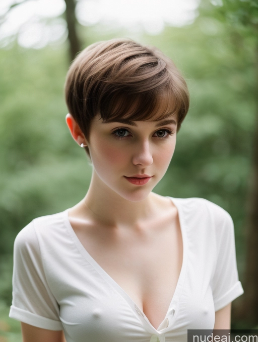 ai nude image of arafed woman with short hair and a white shirt posing for a picture pics of One Small Tits Beautiful Skinny Fairer Skin 18 Brunette Russian Close-up View Shirt Thick Pixie