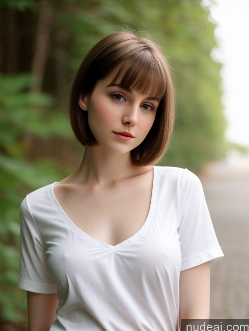 ai nude image of arafed woman with a white shirt and blue jeans posing for a picture pics of One Small Tits Beautiful Skinny Fairer Skin 18 Brunette Russian Close-up View Shirt Thick Pixie