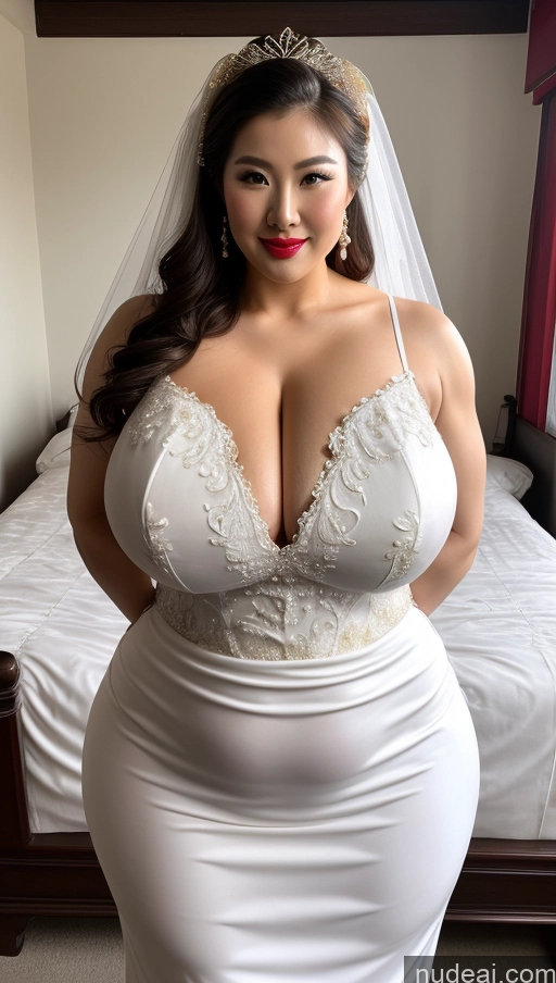 ai nude image of araffe woman in a wedding dress posing for a picture pics of Huge Boobs Lipstick Muscular Big Ass Abs Chubby Fairer Skin Chinese Wedding Traditional