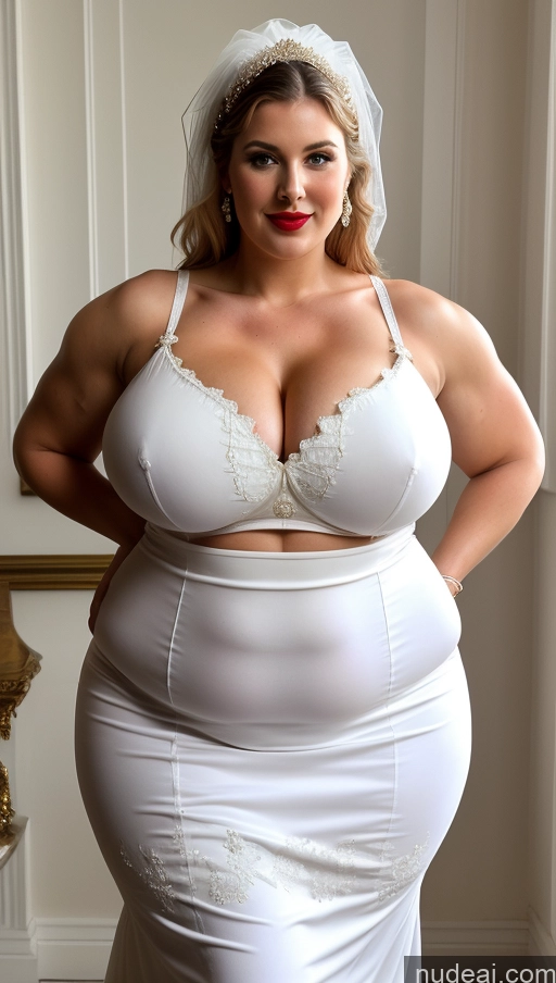 ai nude image of araffe woman in a white dress and veil posing for a picture pics of Huge Boobs Lipstick Muscular Big Ass Abs Chubby Fairer Skin Traditional Wedding British