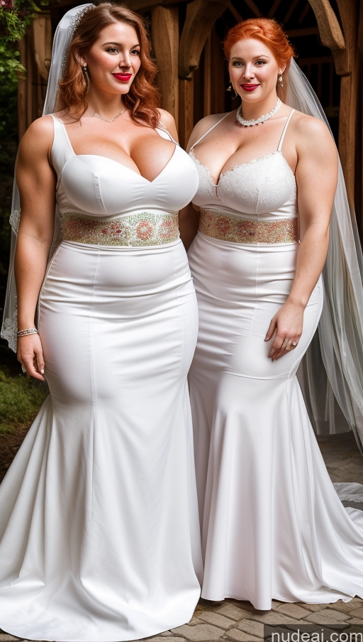 ai nude image of two women in white dresses standing next to each other pics of Huge Boobs Lipstick Muscular Big Ass Abs Chubby Fairer Skin Wedding Traditional Irish