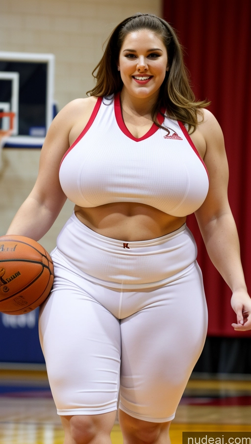 ai nude image of arafed woman in white shorts and a red and white top holding a basketball pics of Lipstick Big Ass Abs Chubby Fairer Skin Huge Boobs Muscular Basketball