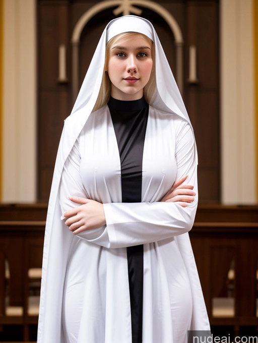 ai nude image of arafed woman dressed in nun costume standing in front of a church pics of Model One Perfect Boobs Beautiful Thick Fairer Skin 18 Blonde Long Hair Perfect Body Russian Front View Nun