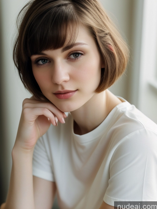 related ai porn images free for Small Tits Beautiful Skinny Fairer Skin 18 Brunette Russian Close-up View Shirt Short Hair