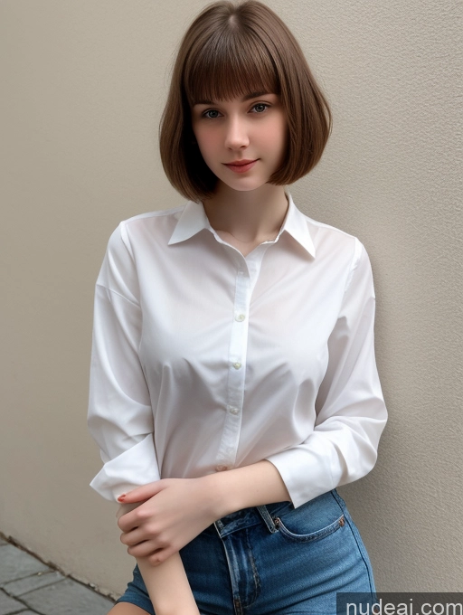 related ai porn images free for Small Tits Beautiful Skinny Fairer Skin 18 Brunette Russian Close-up View Shirt Bobcut