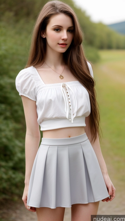 ai nude image of arafed woman in a white top and a gray skirt pics of One Small Tits Beautiful Skinny Fairer Skin 18 Brunette Russian Detailed Long Hair Mini Skirt Blouse