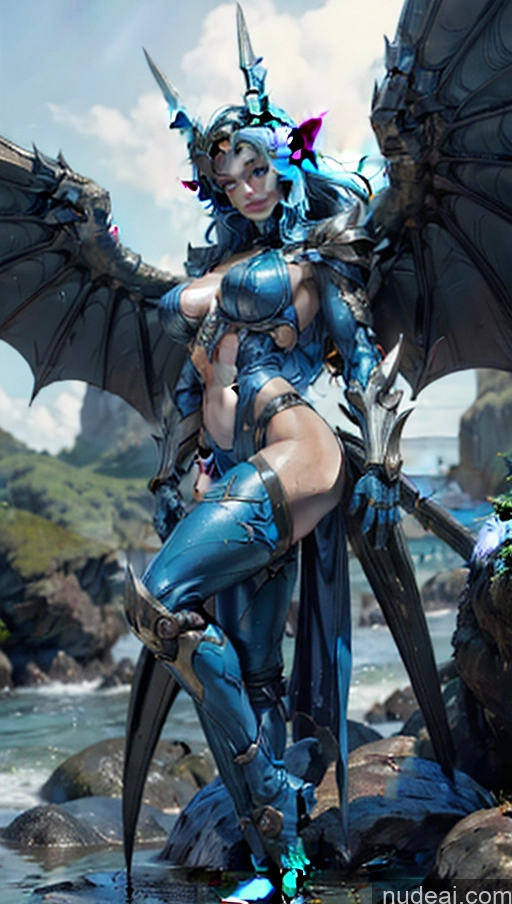 ai nude image of araffe with wings and a body of water on a rocky beach pics of Vampire Muscular Abs Bodybuilder Perfect Boobs Science Fiction Style SSS: A-Mecha Musume A素体机娘 Powering Up Deep Blue Eyes Has Wings