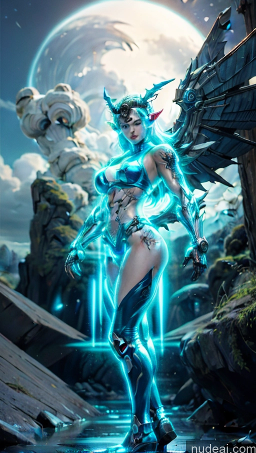 ai nude image of a close up of a woman in a costume with wings pics of Vampire Muscular Abs Bodybuilder Perfect Boobs Science Fiction Style SSS: A-Mecha Musume A素体机娘 Powering Up Deep Blue Eyes Has Wings Tattoos Neon Lights Clothes: Blue