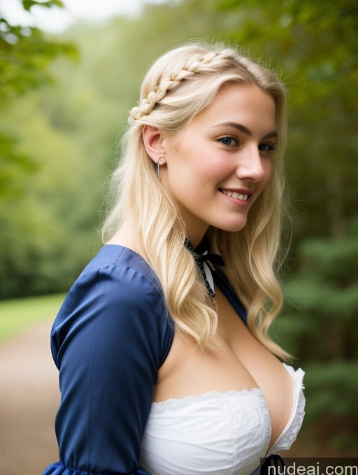 ai nude image of blonde woman with blue dress and black bow tie posing for a picture pics of Scandinavian Huge Boobs Beautiful Perfect Body 18 Blonde Happy Sexy Face Victorian Traditional Cleavage Shocked Laughing Side View