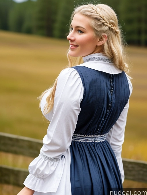 ai nude image of blond woman in blue dress standing in front of a fence pics of Scandinavian Huge Boobs Beautiful Perfect Body 18 Blonde Happy Sexy Face Victorian Traditional Cleavage Shocked Laughing Back View