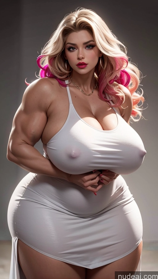 ai nude image of a woman with pink hair and big breasts posing for a picture pics of Huge Boobs Muscular Big Ass Abs Fat Fairer Skin Long Hair Dress Lipstick