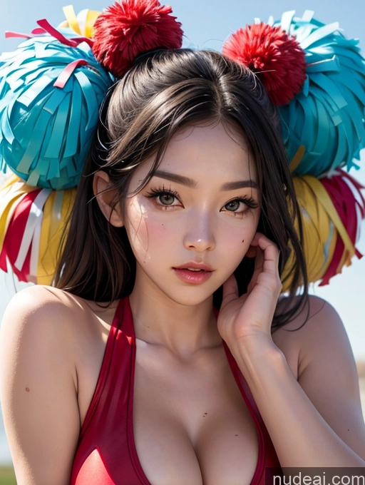 ai nude image of araffe woman in a red bikini with a large hat on her head pics of Korean Perfect Boobs Cheerleader