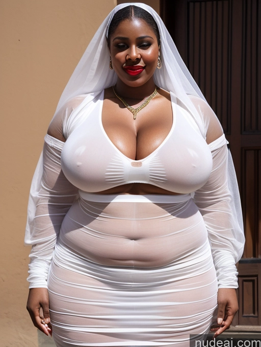 ai nude image of araffe dressed in a white dress and veil posing for a picture pics of Huge Boobs Lipstick Muscular Big Ass Abs Fat Big Hips Long Hair Fairer Skin Chubby Ethiopian Traditional Transparent Cleavage