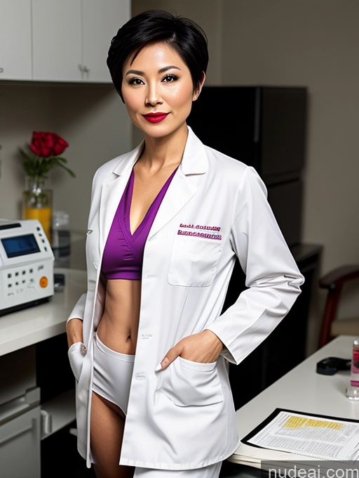 ai nude image of woman in white lab coat standing in kitchen with a computer pics of Milf Perfect Boobs Lipstick Pixie Asian Bra Doctor Lab Coat Cleavage Partially Nude Dark Lighting