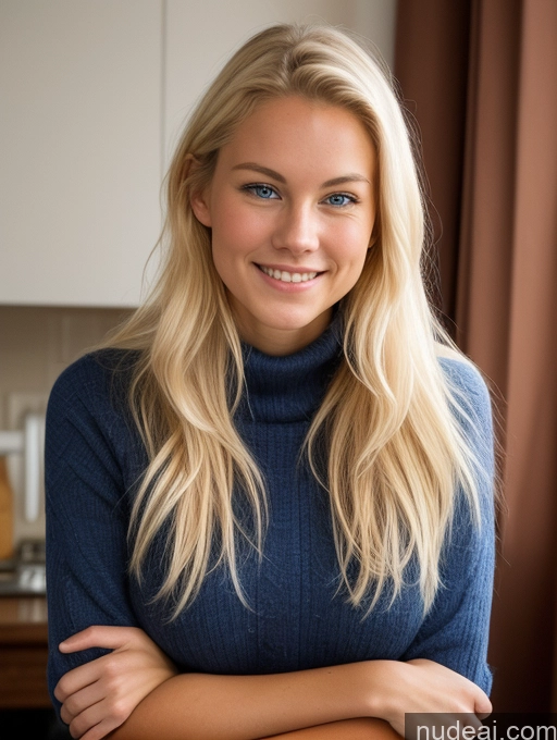 ai nude image of blond woman with blue sweater and blue eyes posing for a picture pics of Western Scandinavian Huge Boobs 18 Laughing Sexy Face Boots Short Beautiful Skinny Shocked