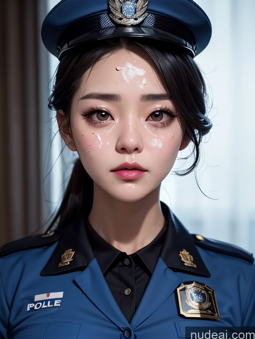 ai nude image of there is a woman in a police uniform with a lot of makeup pics of Korean Perfect Boobs Police Cumshot Sad