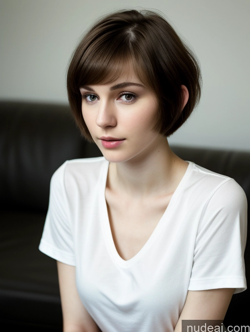 related ai porn images free for Woman One Small Tits Beautiful Skinny 18 Brunette Short Hair Russian Close-up View Dark Lighting Fairer Skin Shirt