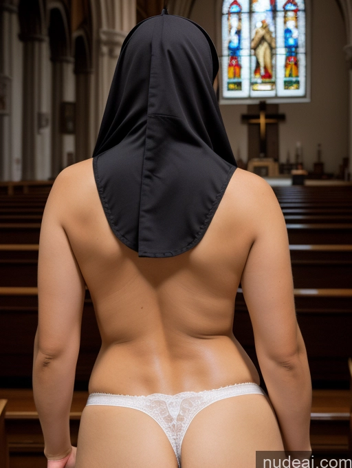 ai nude image of arafed woman in a black robe and white panties in a church pics of Perfect Boobs Auntjunev3 30s Brunette Short Hair Ca3 Church Traditional Nun Pubic Hair Shocked Partially Nude Two Thong Back View