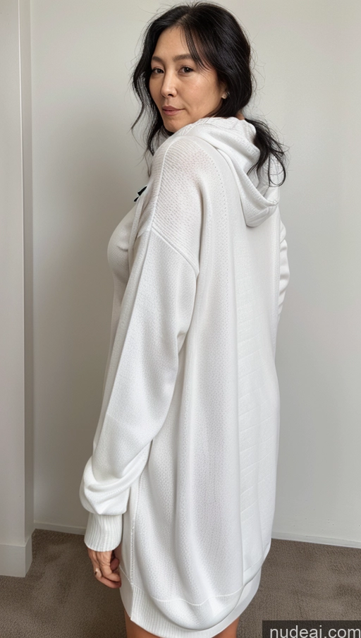 ai nude image of arafed woman in a white hoodie standing in a room pics of Milf Busty Big Ass Big Hips Pubic Hair Fairer Skin Black Hair 70s Korean Oversized Sweater/Hoodie