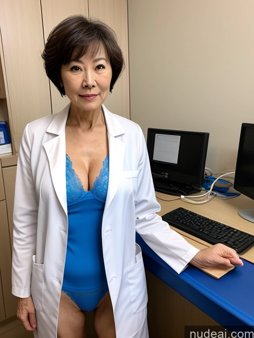 ai nude image of there is a woman in a lab coat standing in front of a computer pics of Perfect Boobs Perfect Body Chinese Doctor Lab Coat Cleavage Partially Nude Detailed Sexy Face Two 80s Milf Short Hair