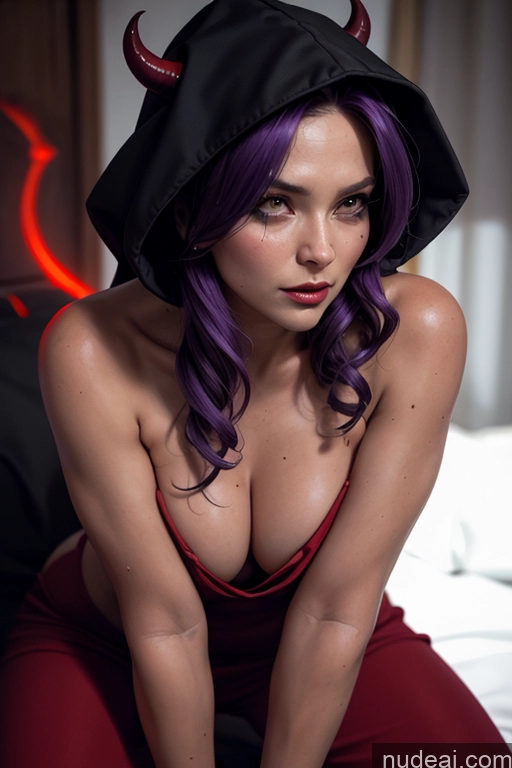 related ai porn images free for Milf Purple Hair Devil Close-up View Cultist Hood Partially Nude Clitoris Perfect Boobs