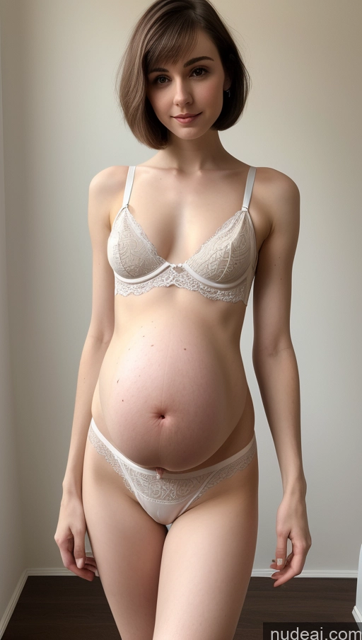 ai nude image of pregnant woman in a white bra top and panties standing in a room pics of Small Tits Beautiful Fairer Skin 18 Brunette Short Hair Russian Pregnant Skinny Small Ass Lingerie