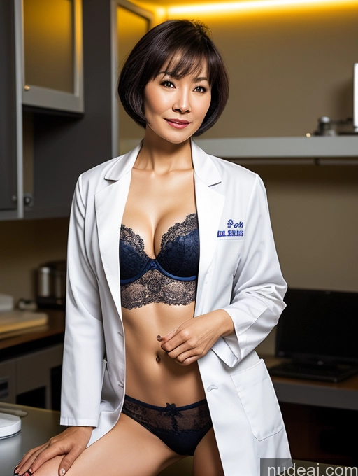 related ai porn images free for Woman Two Short Hair 70s Chinese Straddling Bra Doctor Lab Coat Cleavage Dark Lighting Detailed Sexy Face